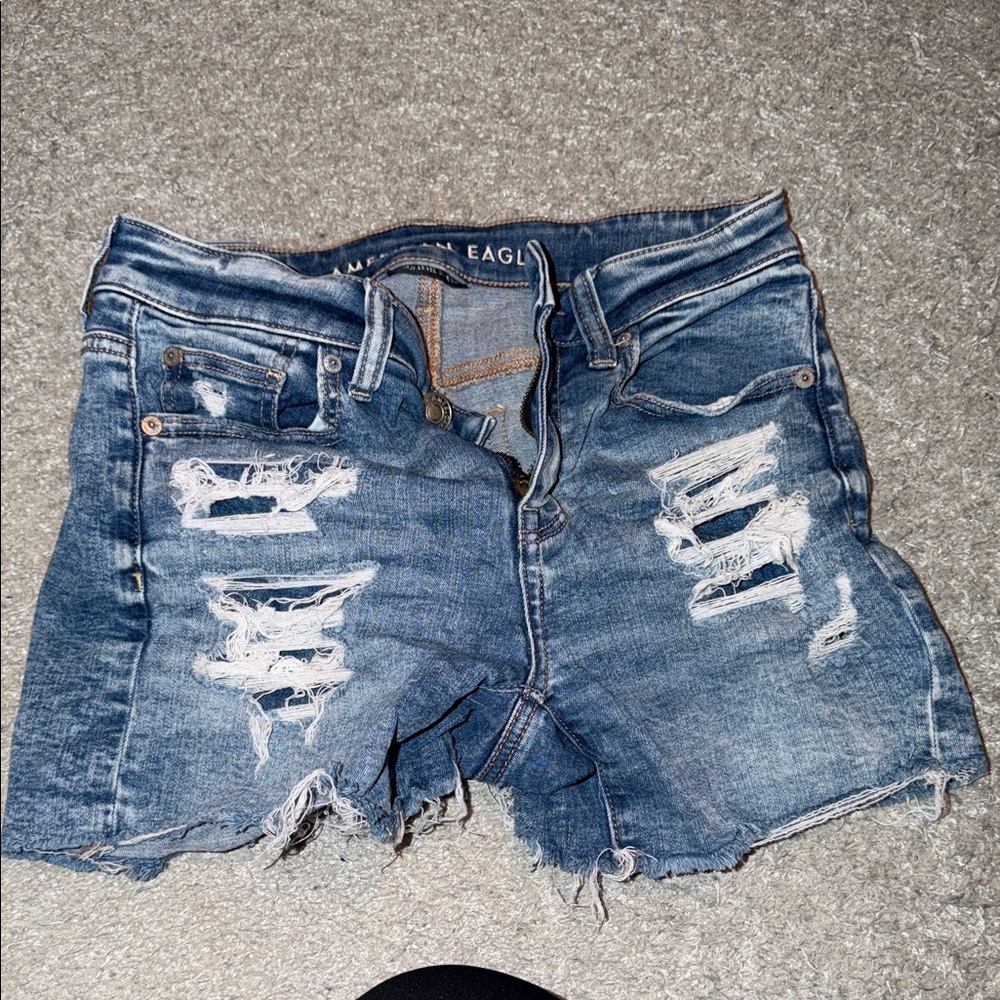 American Eagle Outfitters Women's Ripped Blue Jean Shorts